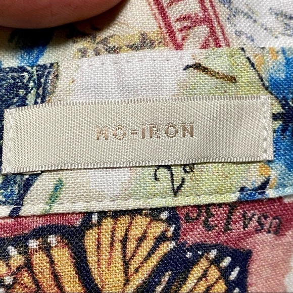 Chicos Shirt Women’s Size XL Stamp travel 100% Linen Non Iron button up Shirt - Picture 8 of 12